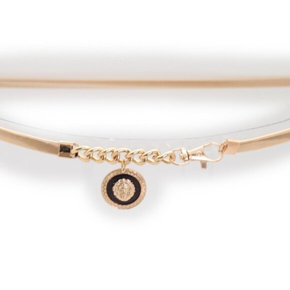 Women Gold Metal Stretch Waistband Belt Lion Head Coin Charm Medallion M L XL - Picture 12 of 16